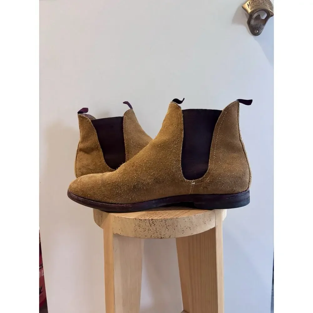 H By Hudson London Chelsea Boots Mens Size 12 / EUR 45 Tamper Sand Tan Suede